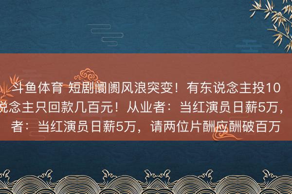 斗鱼体育 短剧阛阓风浪突变!有东说念主投100多万赔得精光,有东说念主只回款几百元!从业者:当红演员日薪5万,请两位片酬应酬破百万