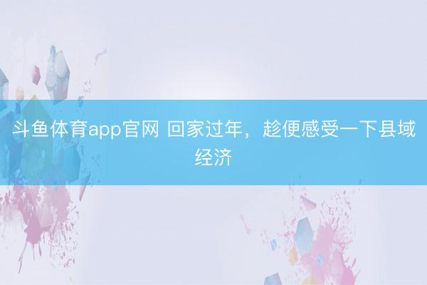 斗鱼体育app官网 回家过年，趁便感受一下县域经济