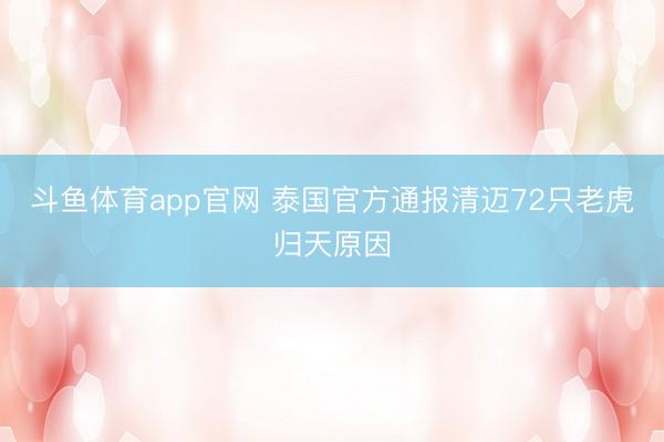 斗鱼体育app官网 泰国官方通报清迈72只老虎归天原因