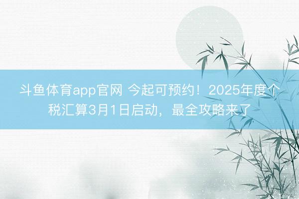 斗鱼体育app官网 今起可预约！2025年度个税汇算3月1日启动，最全攻略来了