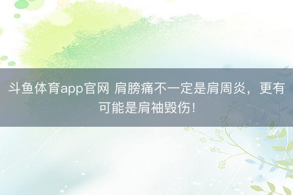 斗鱼体育app官网 肩膀痛不一定是肩周炎,更有可能是肩袖毁伤!