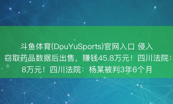 斗鱼体育(DouYuSports)官网入口 侵入某战区病院数据库，窃取药品数据后出售，赚钱45.8万元！四川法院：杨某被判3年6个月